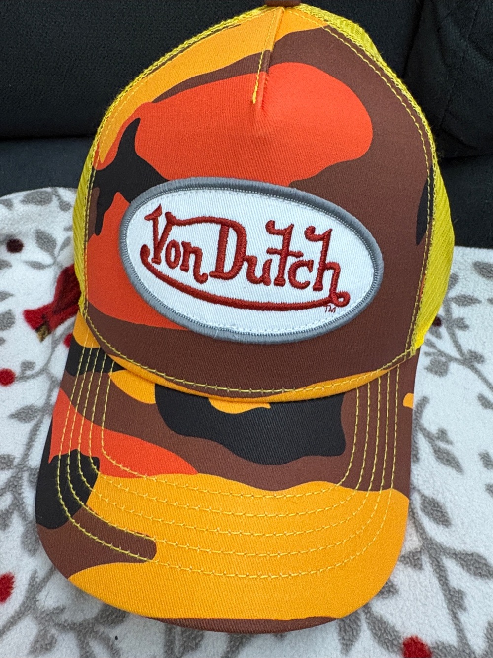 Von Dutch Yellow Orange Brown Camo Trucker Hat
